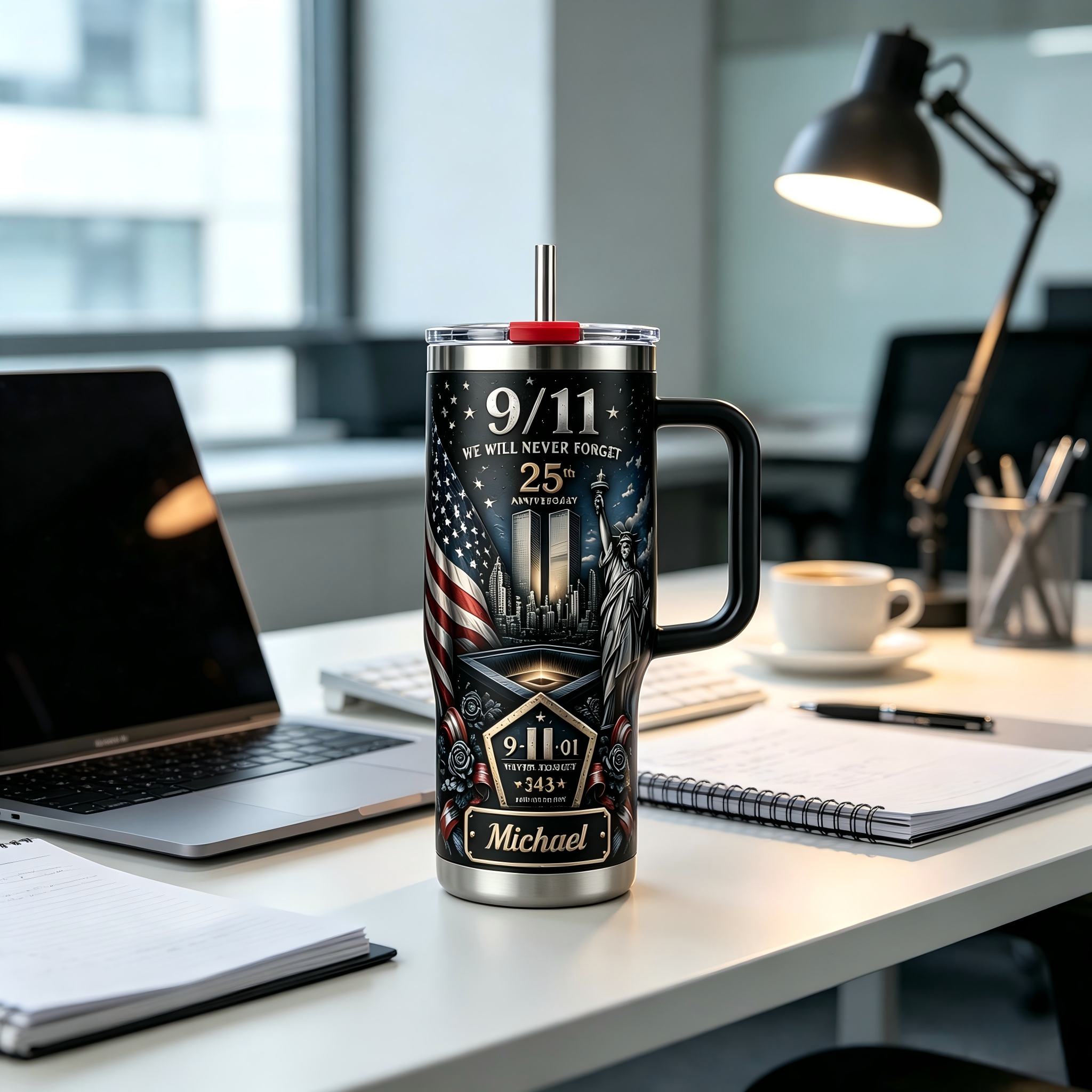 Personalized 9/11 We Will Never Forget Tumbler 🇺🇸🗽✨