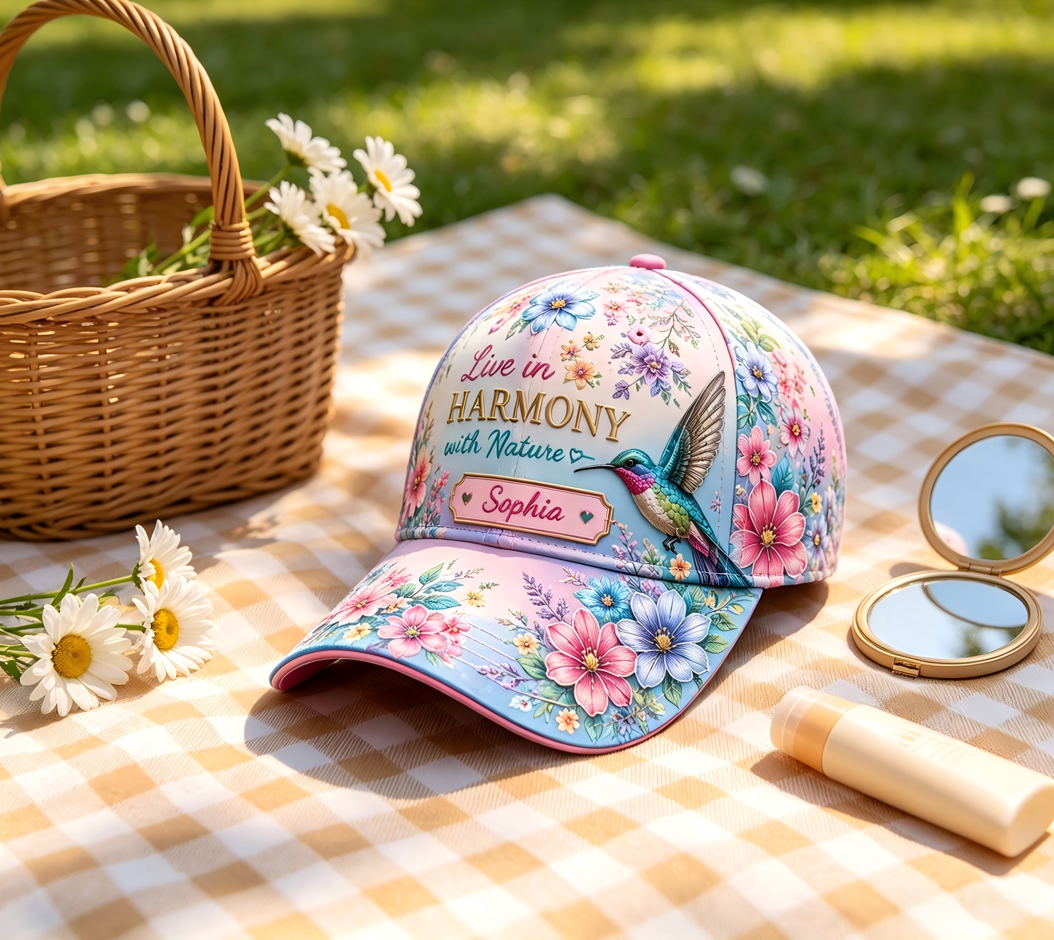 Personalized Hummingbird Floral Baseball Cap 🐦🌸