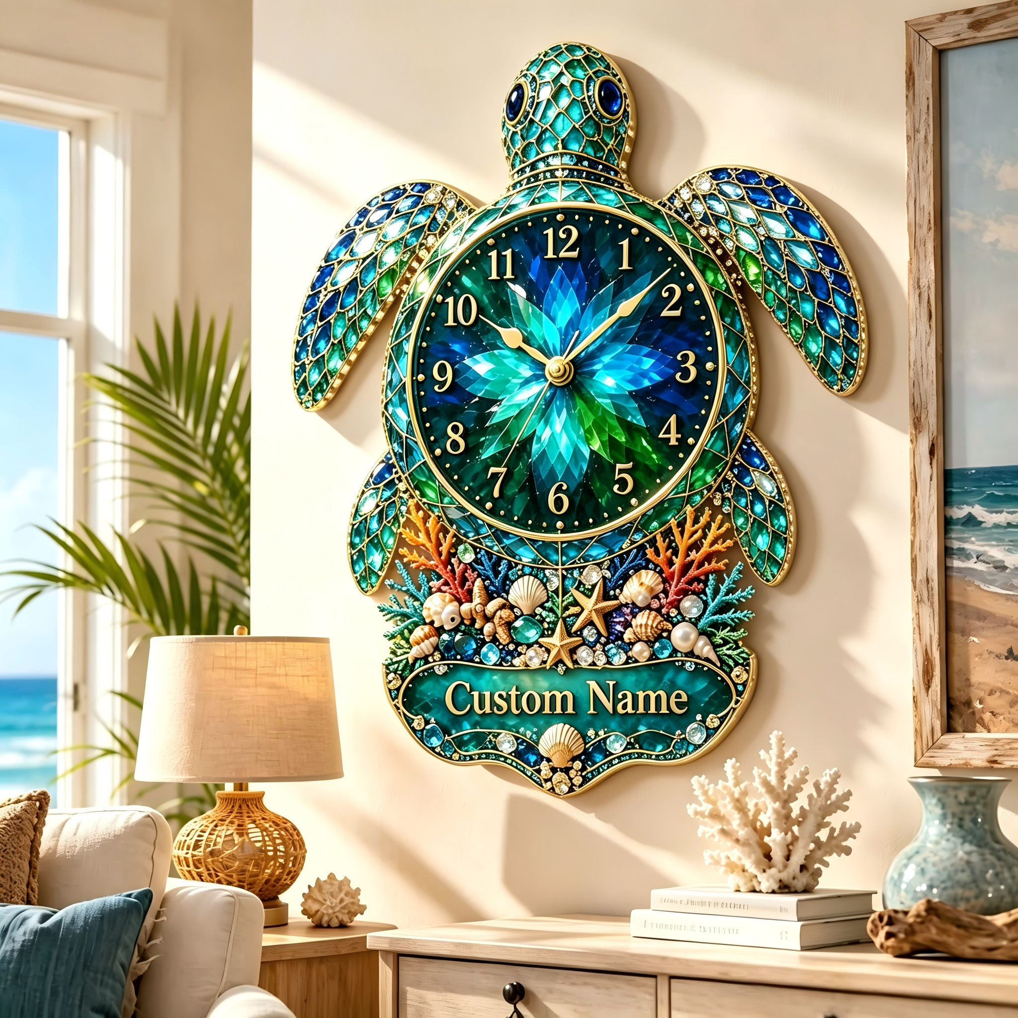 🐢✨Personalized Sea Turtle Ocean Themed Wall Clock 🌴🌊
