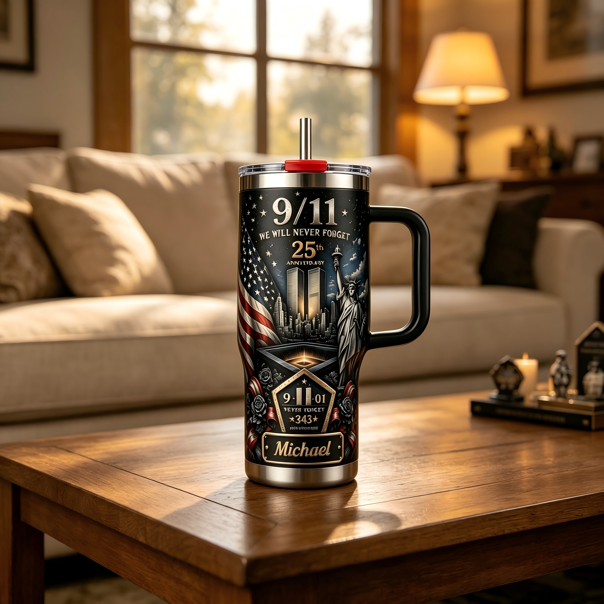 Personalized 9/11 We Will Never Forget Tumbler 🇺🇸🗽✨