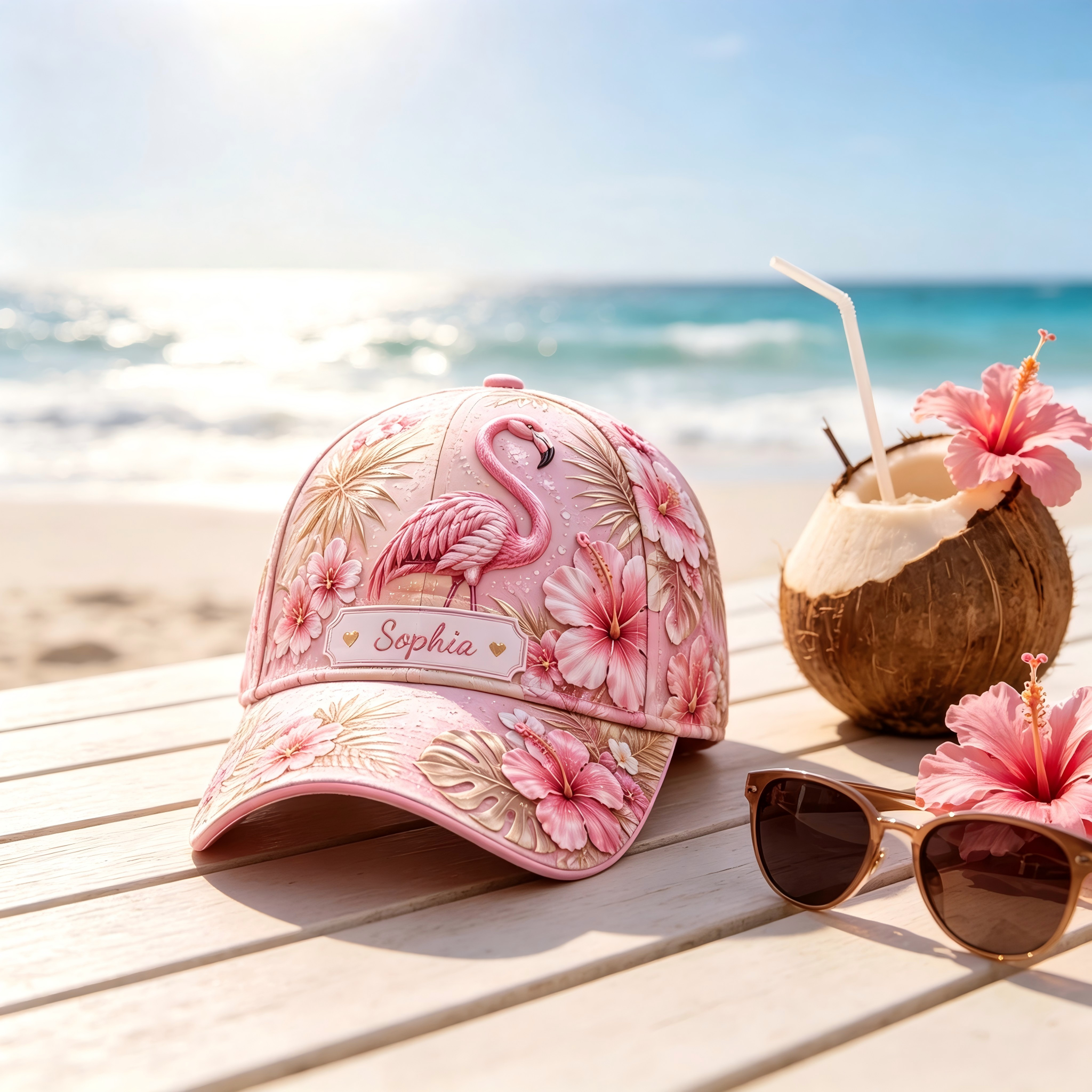 Personalized Flamingo Floral Baseball Cap🌸