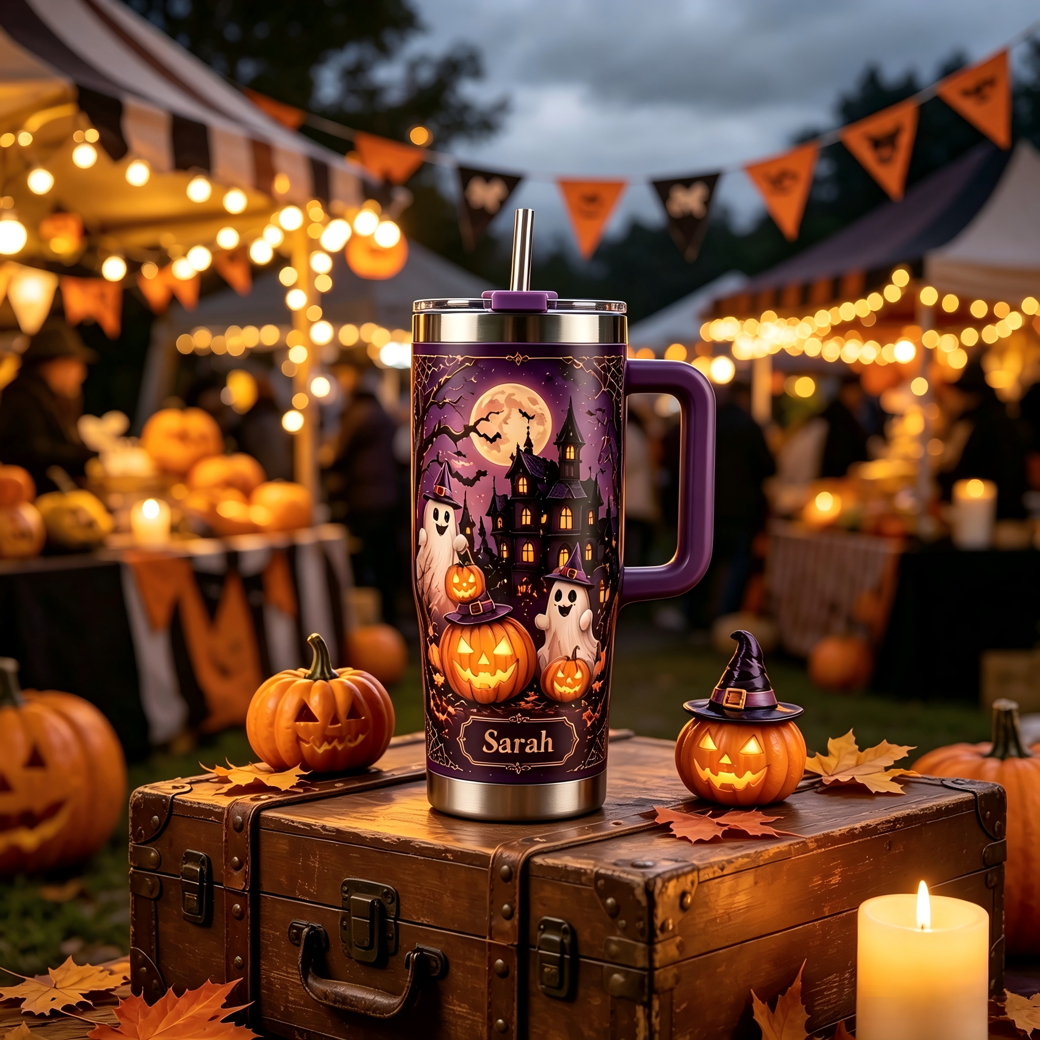 Personalized Happy Halloween Ghost Pumpkin Tumbler 🎃👻