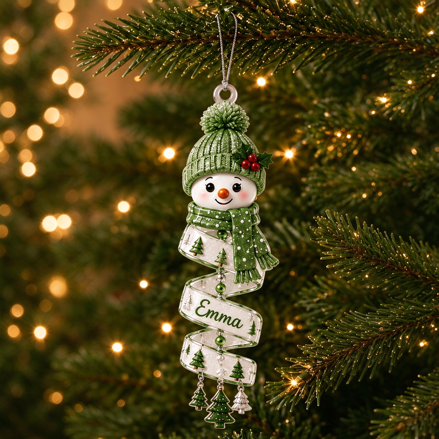 🎄 Personalized Spiral Snowman Christmas Ornament ❄️