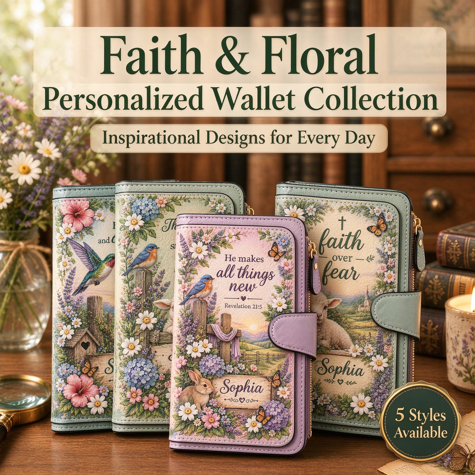 📖 Personalized Floral Scripture & Blessing Wallet ✝️💐