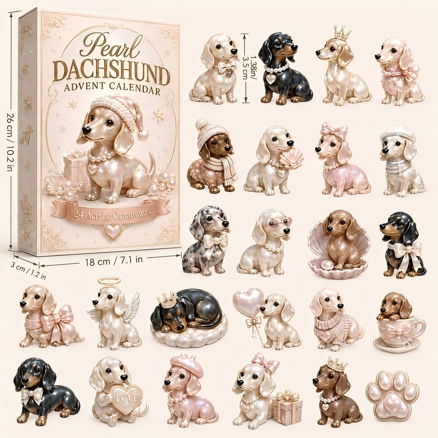 2026 Pearl Dachshund Christmas Advent Calendar | 24-Day Dog-Themed Collectible Decor Gift Box