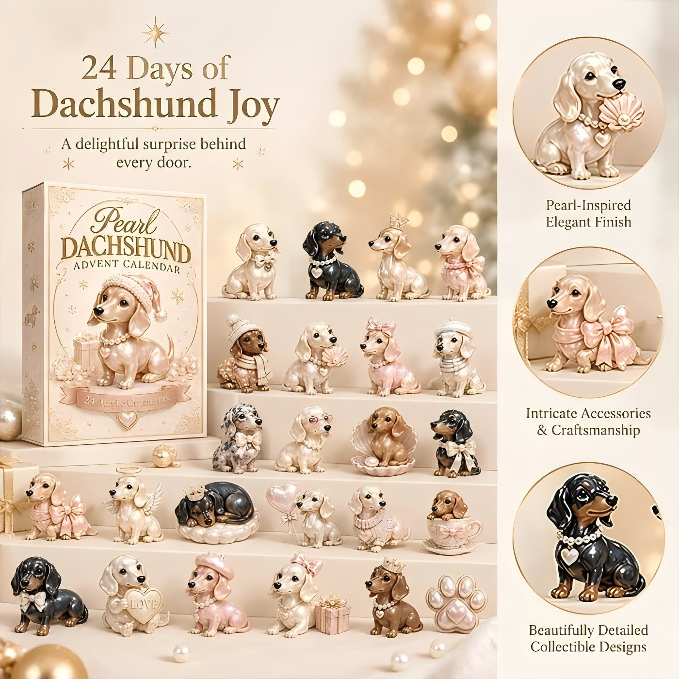 2026 Pearl Dachshund Christmas Advent Calendar | 24-Day Dog-Themed Collectible Decor Gift Box