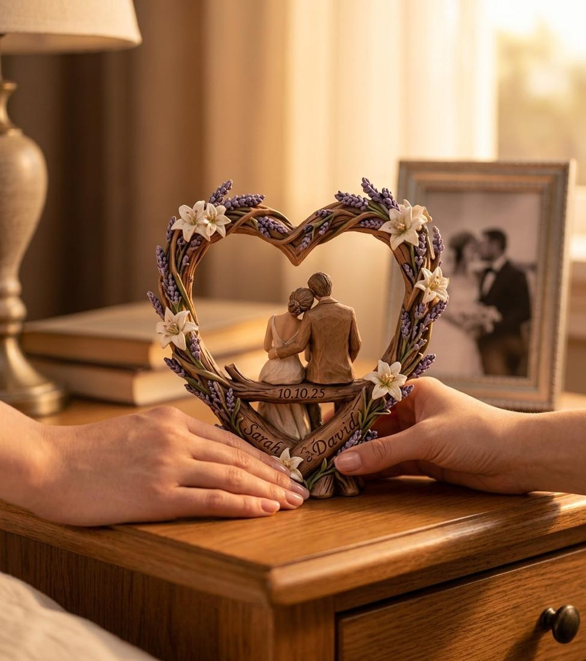Personalized Wooden Couple Heart Sculpture