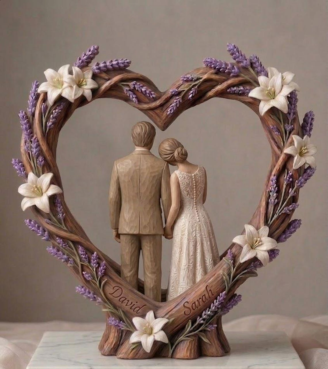 Personalized Wooden Couple Heart Sculpture