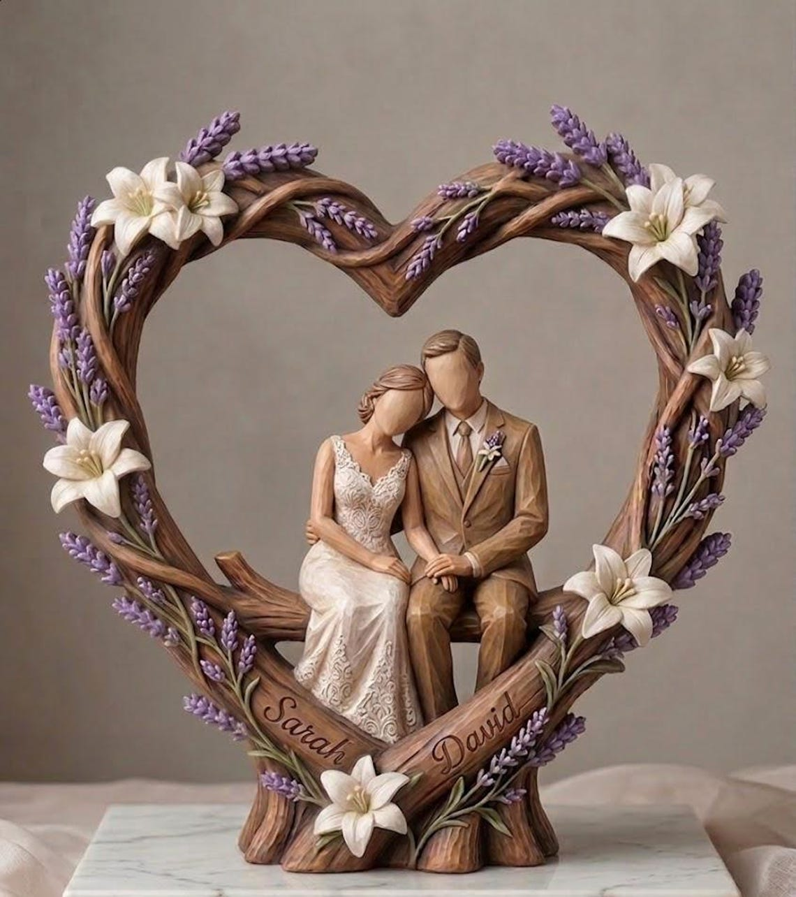 Personalized Wooden Couple Heart Sculpture