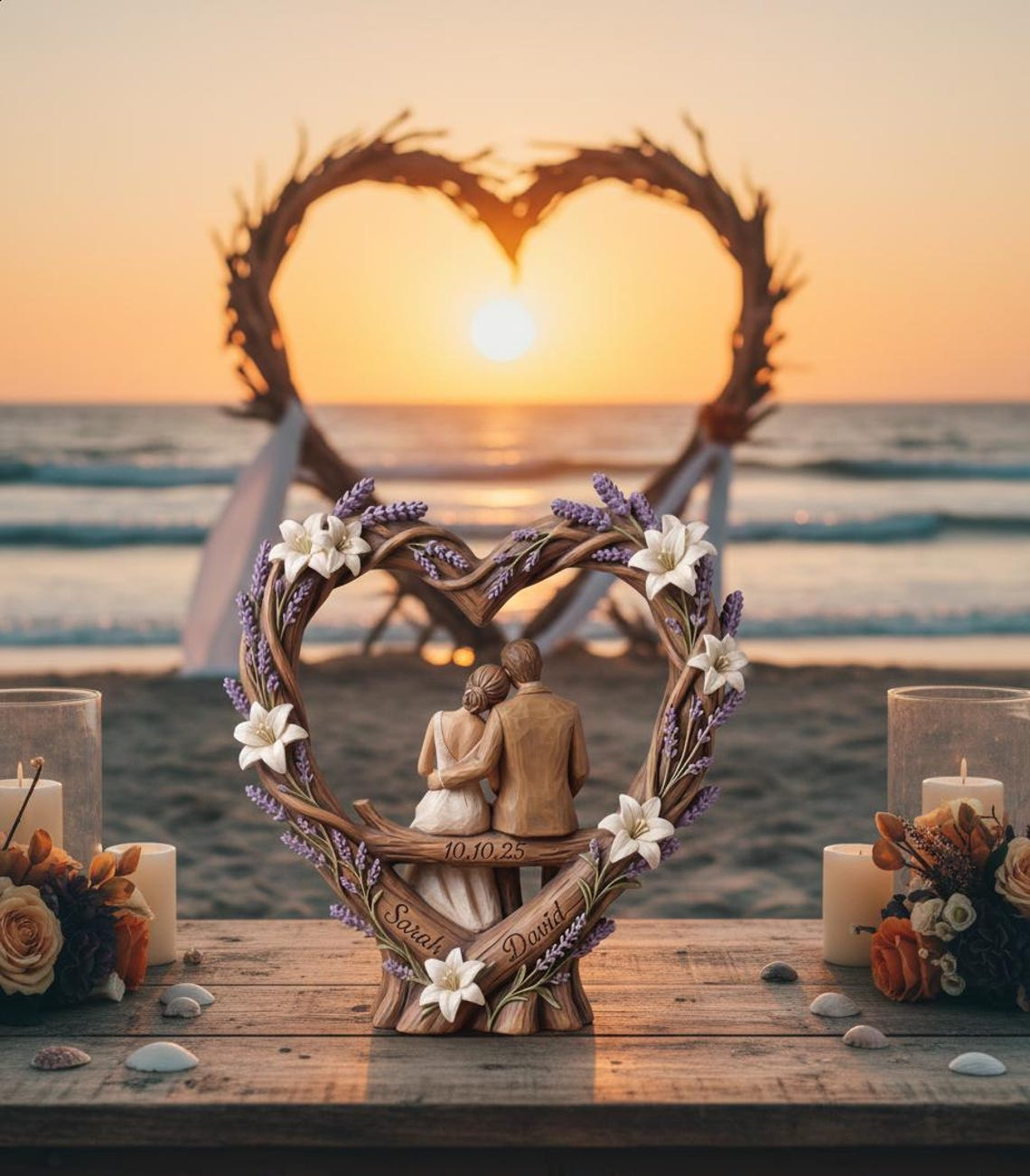 Personalized Wooden Couple Heart Sculpture