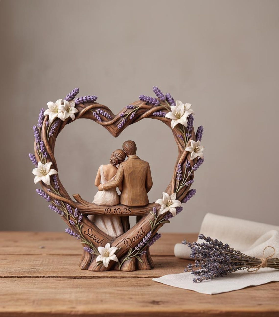 Personalized Wooden Couple Heart Sculpture