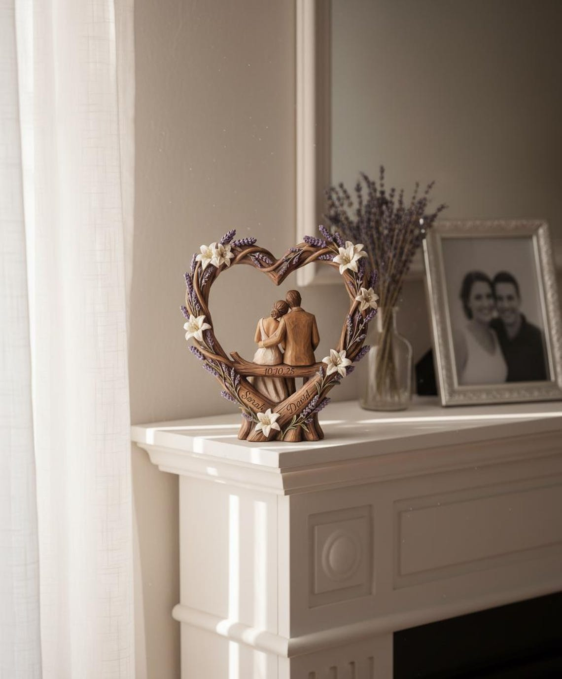 Personalized Wooden Couple Heart Sculpture
