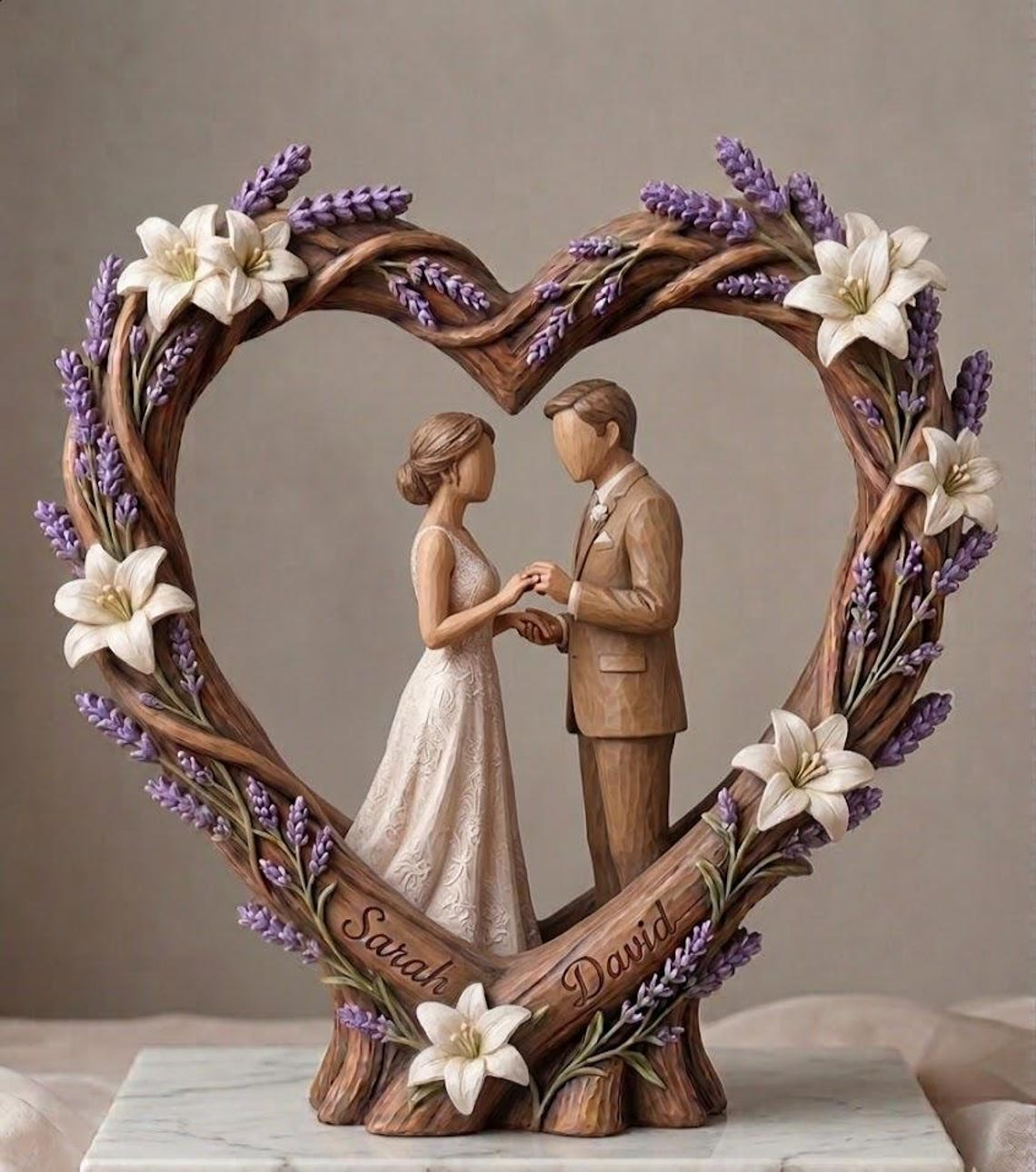 Personalized Wooden Couple Heart Sculpture