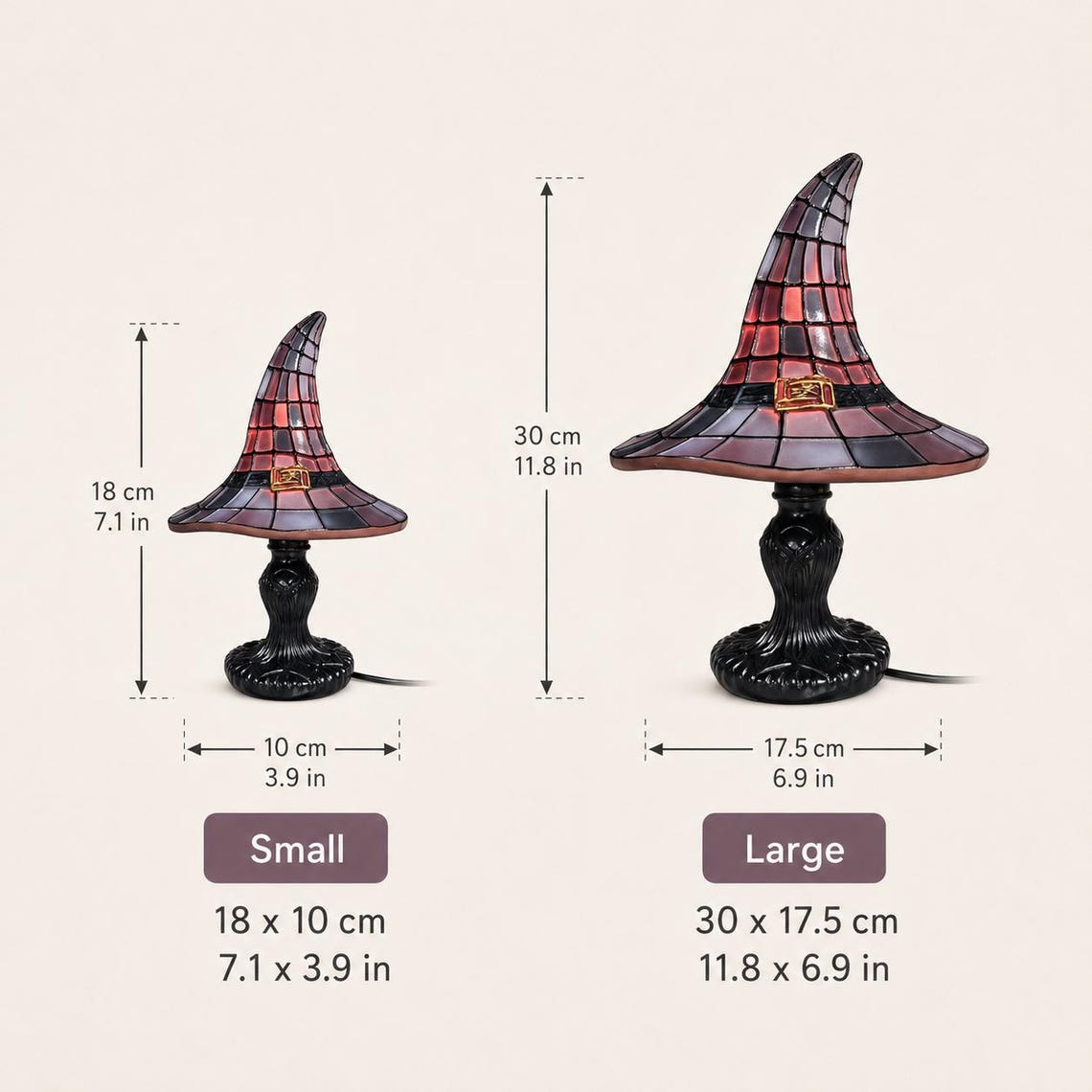 Halloween Witch Hat Lamp, Stained Glass Style Night Light, Gothic Fall Decor