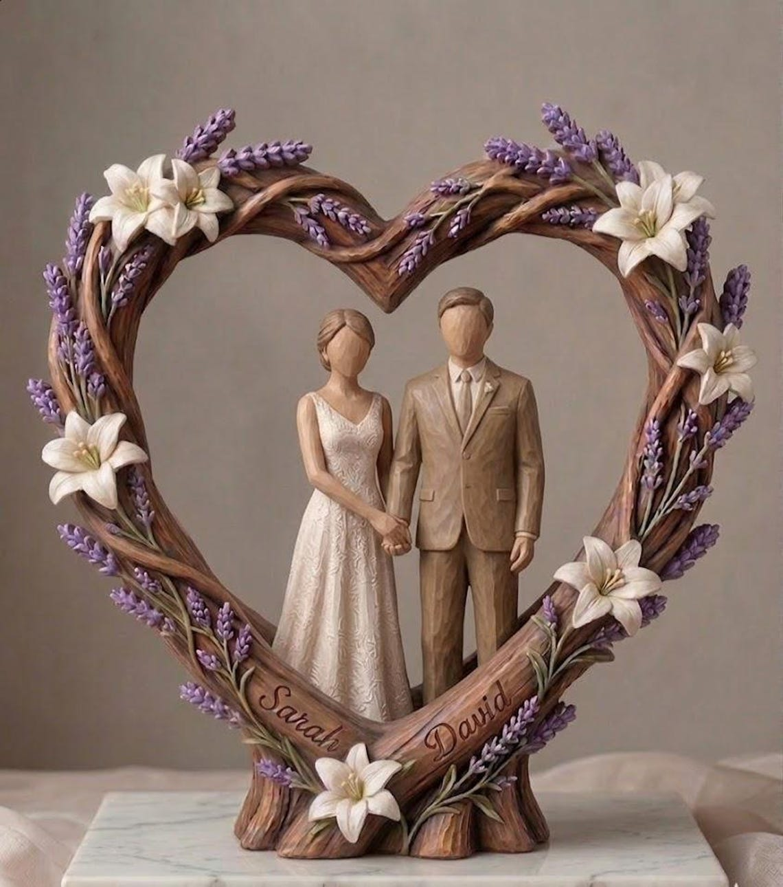 Personalized Wooden Couple Heart Sculpture