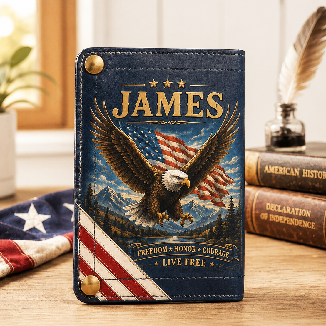 🦅 Personalized American Eagle Patriotic Trifold Wallet
