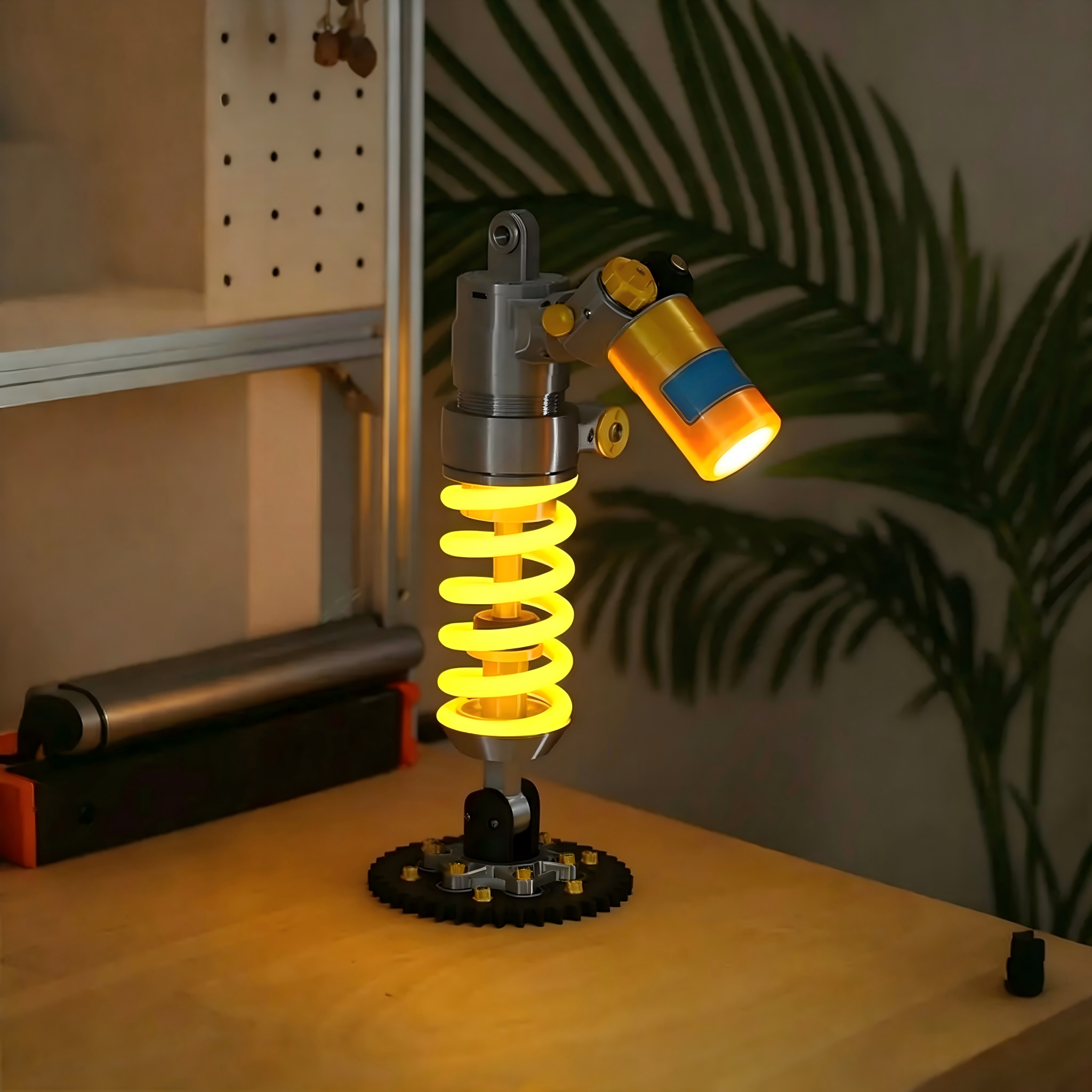 Automotive Shock Absorber Industrial Ambient Desk Lamp | Gear Base Mechanic Themed LED Night Light