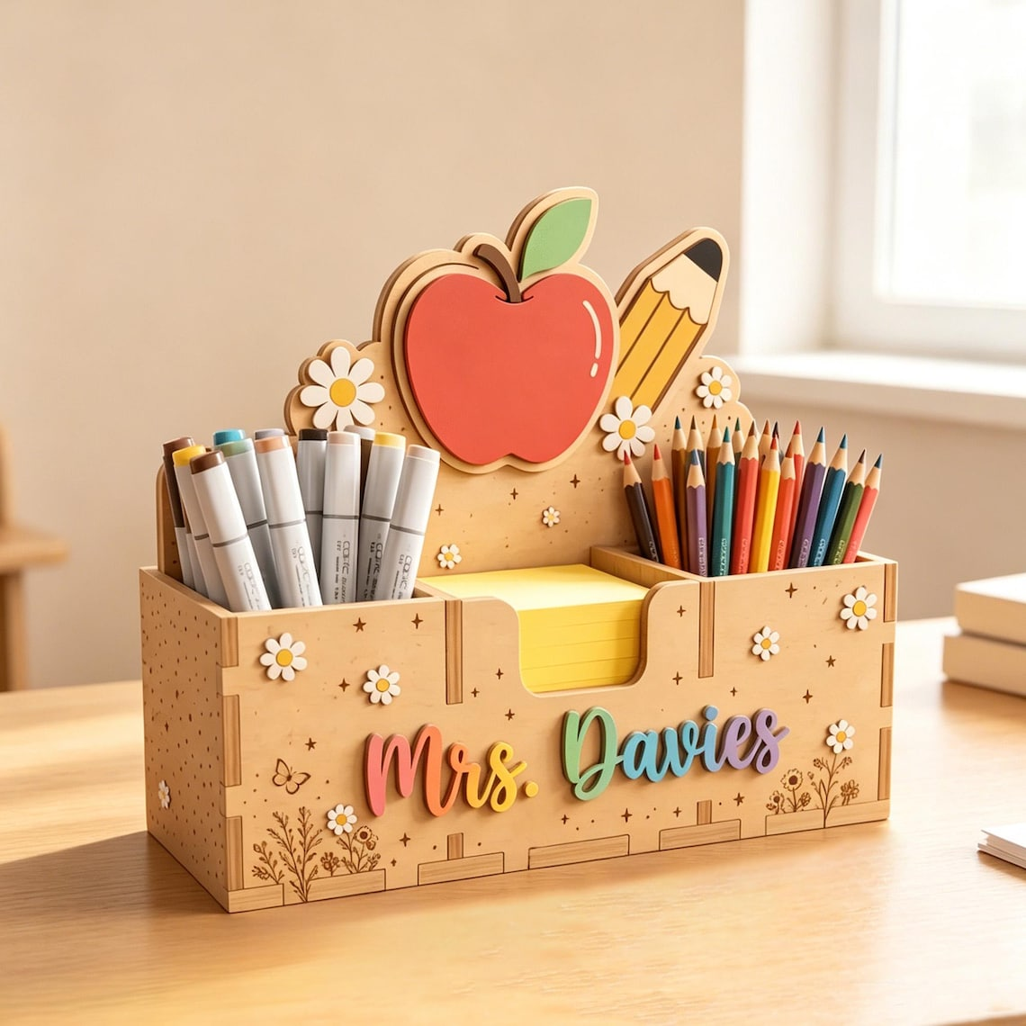 ✨Custom Teacher Name Wood Pen Caddy🌈