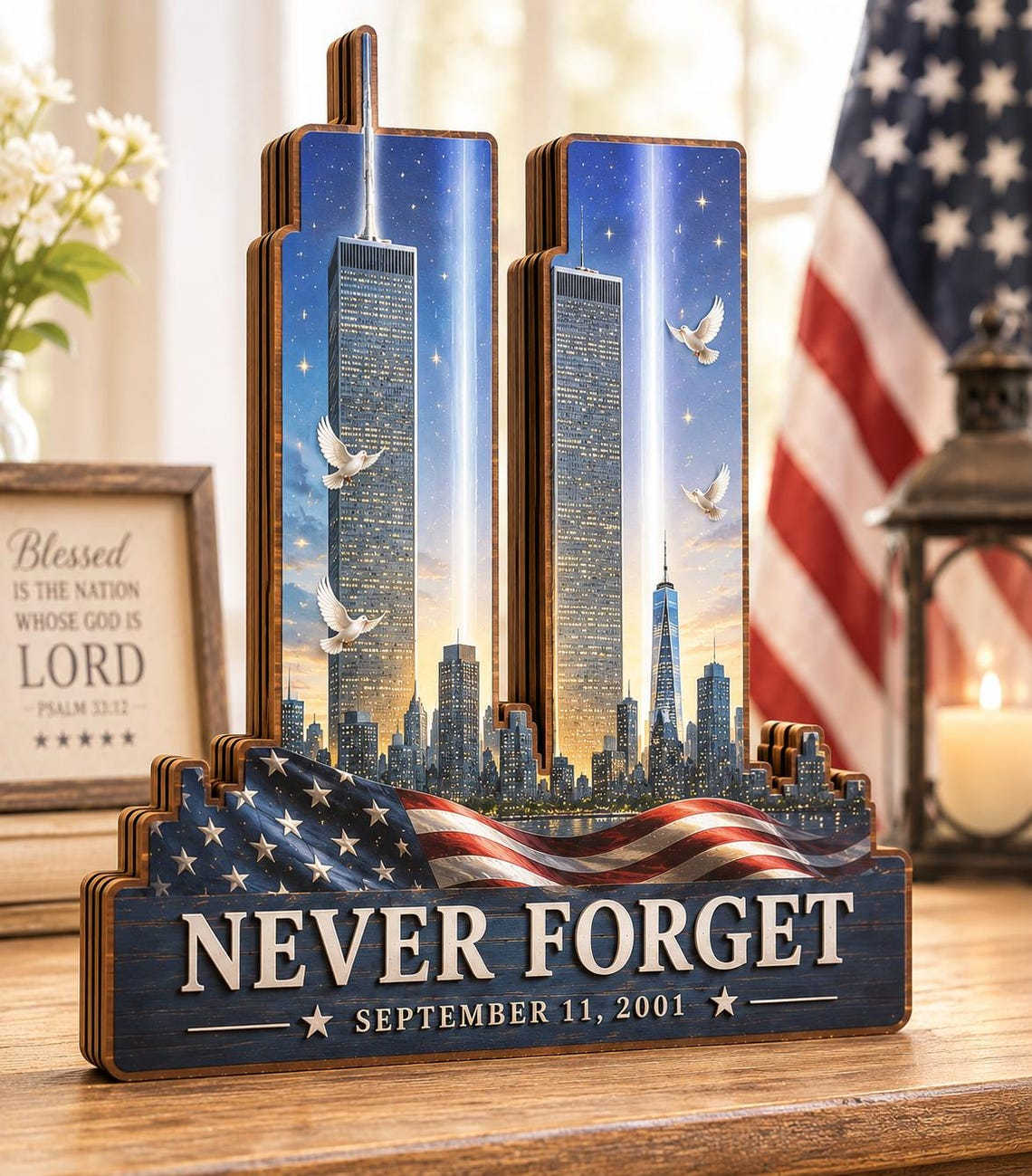 🇺🇸Never Forget 9/11 Memorial Desktop Table Sign✨