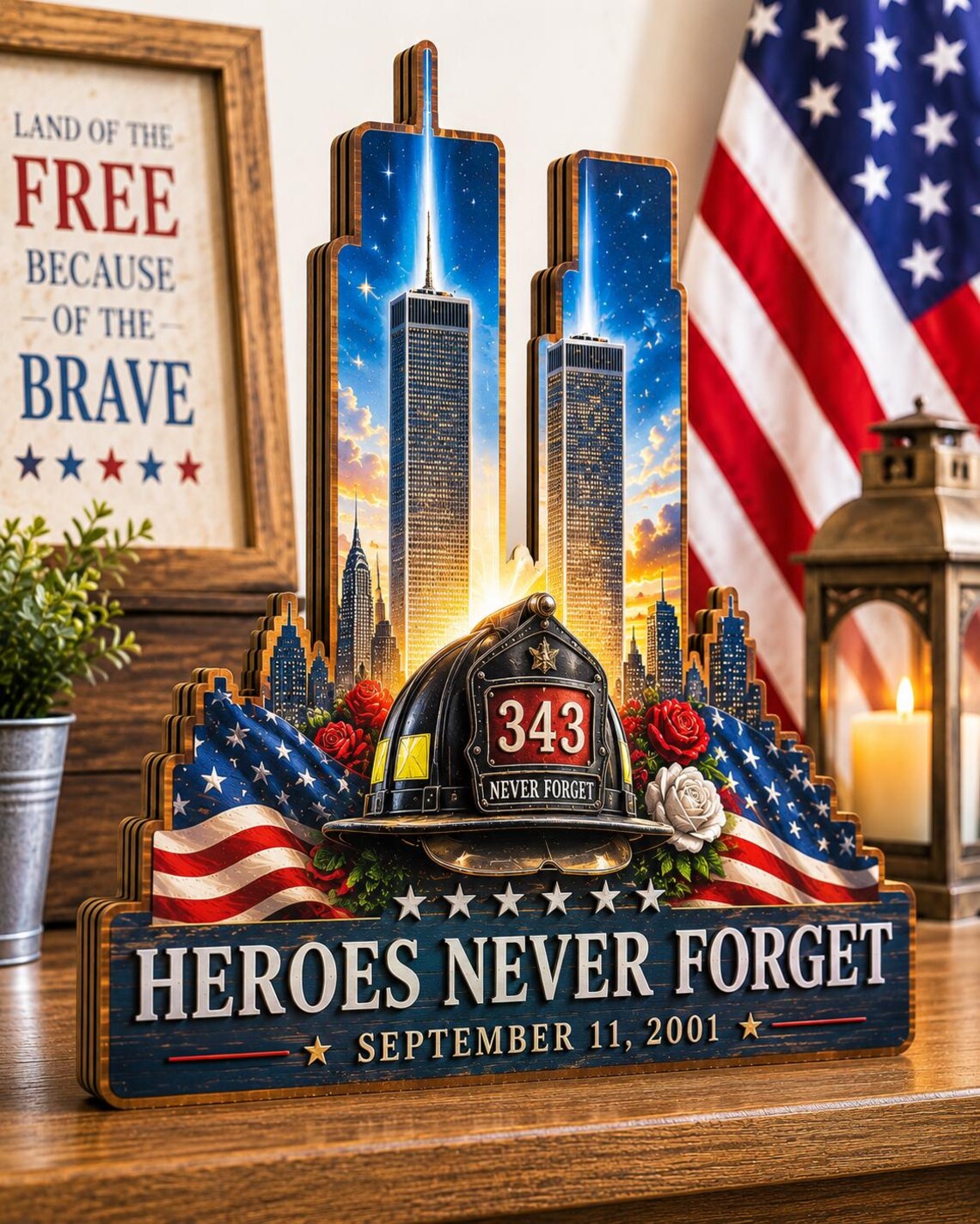 🇺🇸Never Forget 9/11 Memorial Desktop Table Sign✨