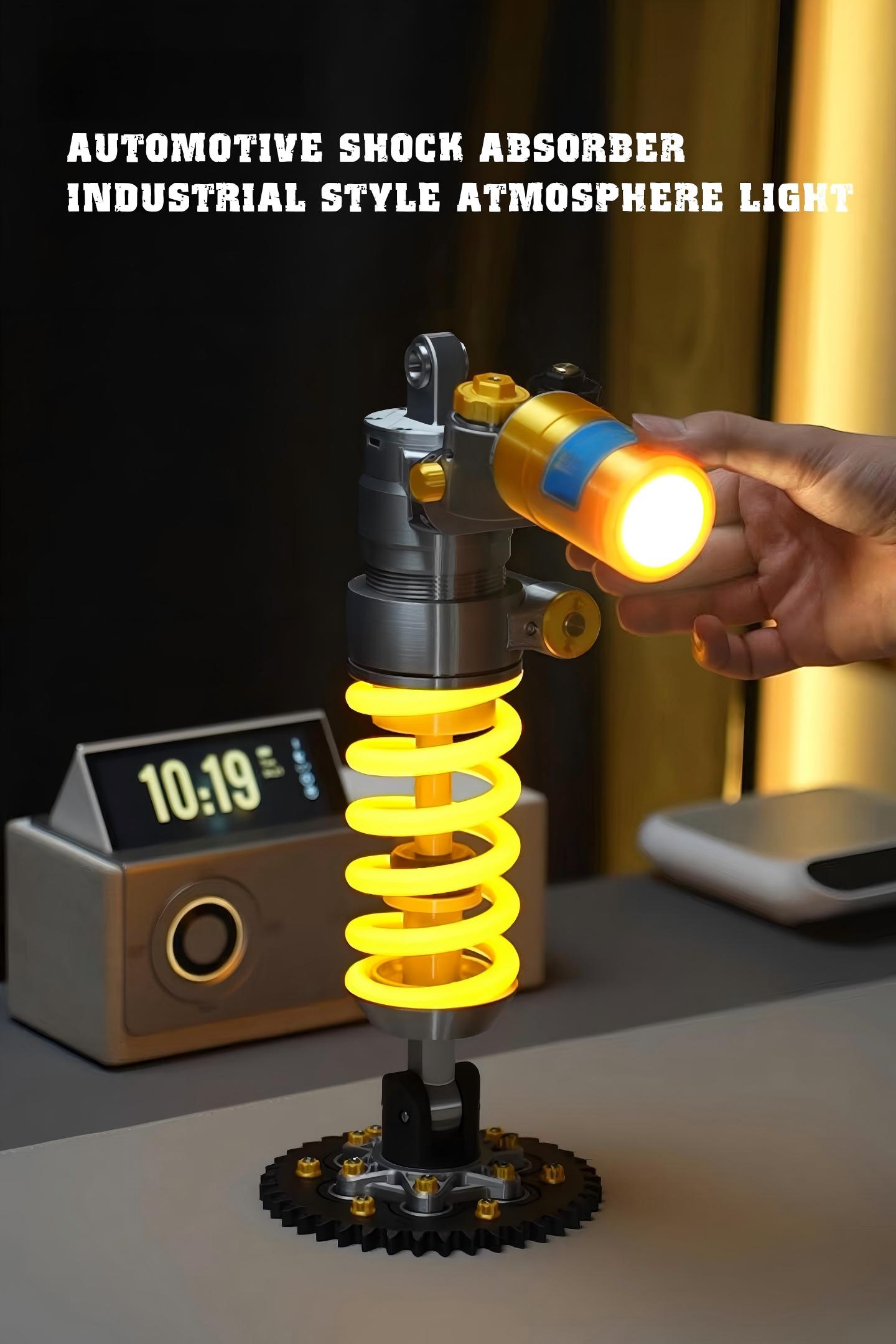 Automotive Shock Absorber Industrial Ambient Desk Lamp | Gear Base Mechanic Themed LED Night Light