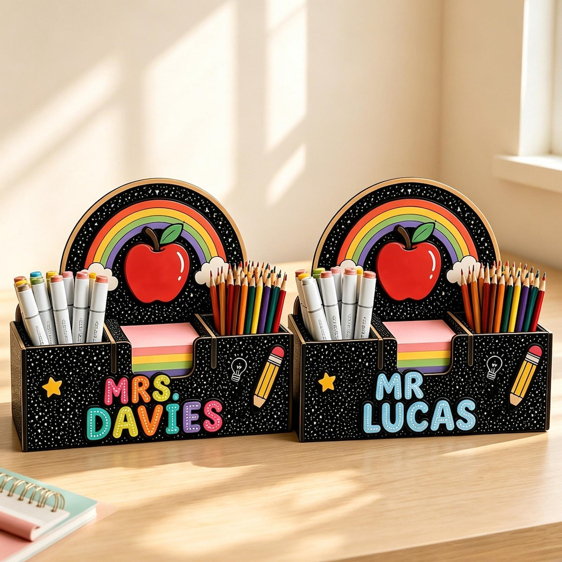 ✨Custom Teacher Name Wood Pen Caddy🌈
