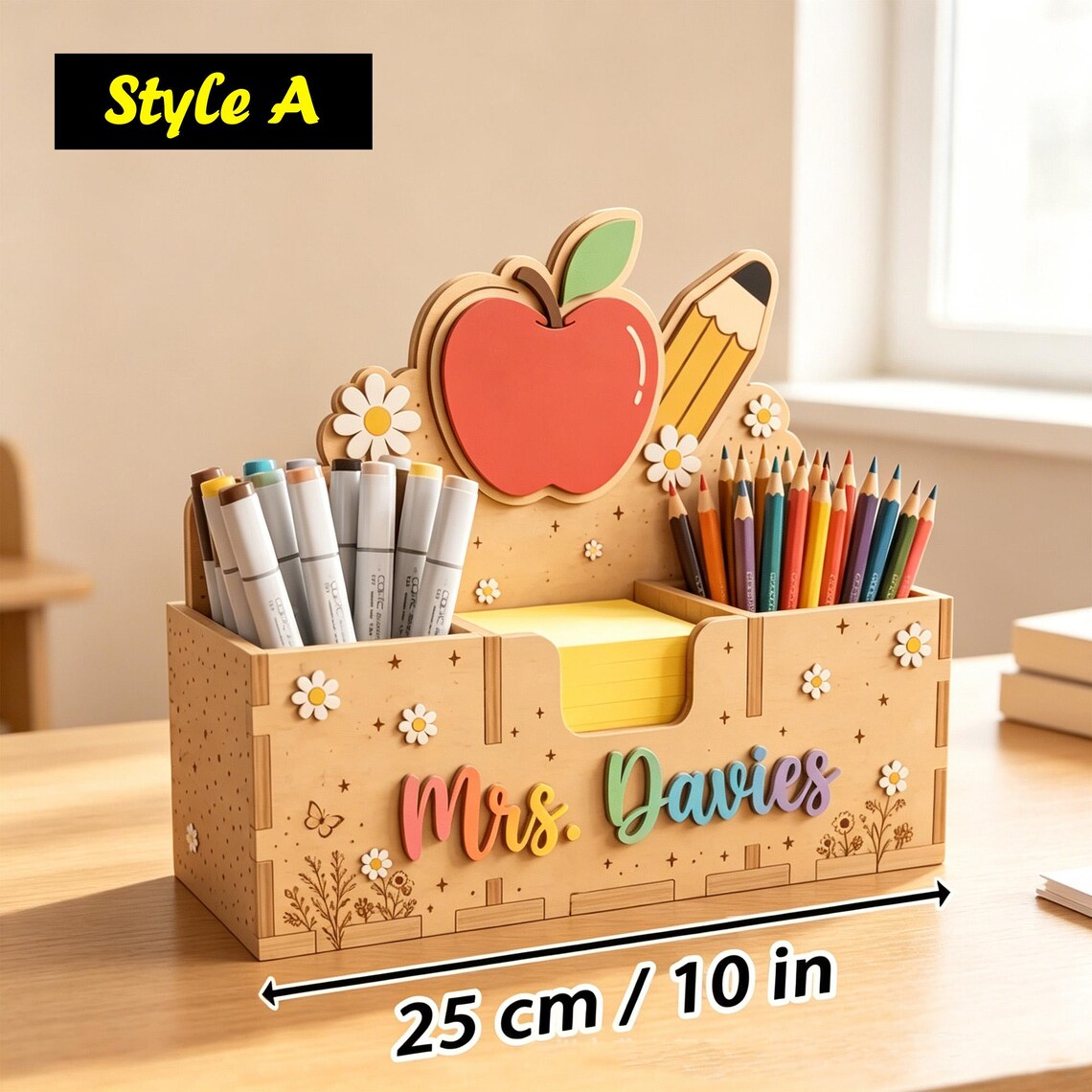 ✨Custom Teacher Name Wood Pen Caddy🌈
