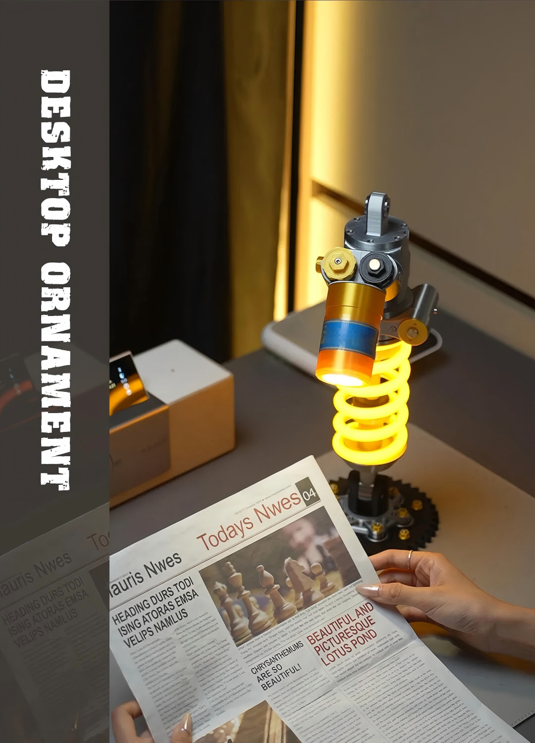 Automotive Shock Absorber Industrial Ambient Desk Lamp | Gear Base Mechanic Themed LED Night Light