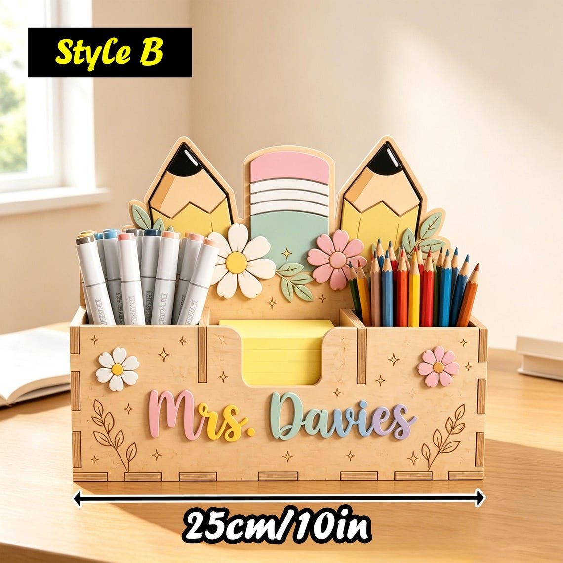 ✨Custom Teacher Name Wood Pen Caddy🌈