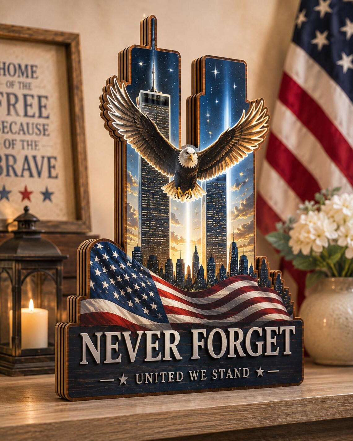 🇺🇸Never Forget 9/11 Memorial Desktop Table Sign✨