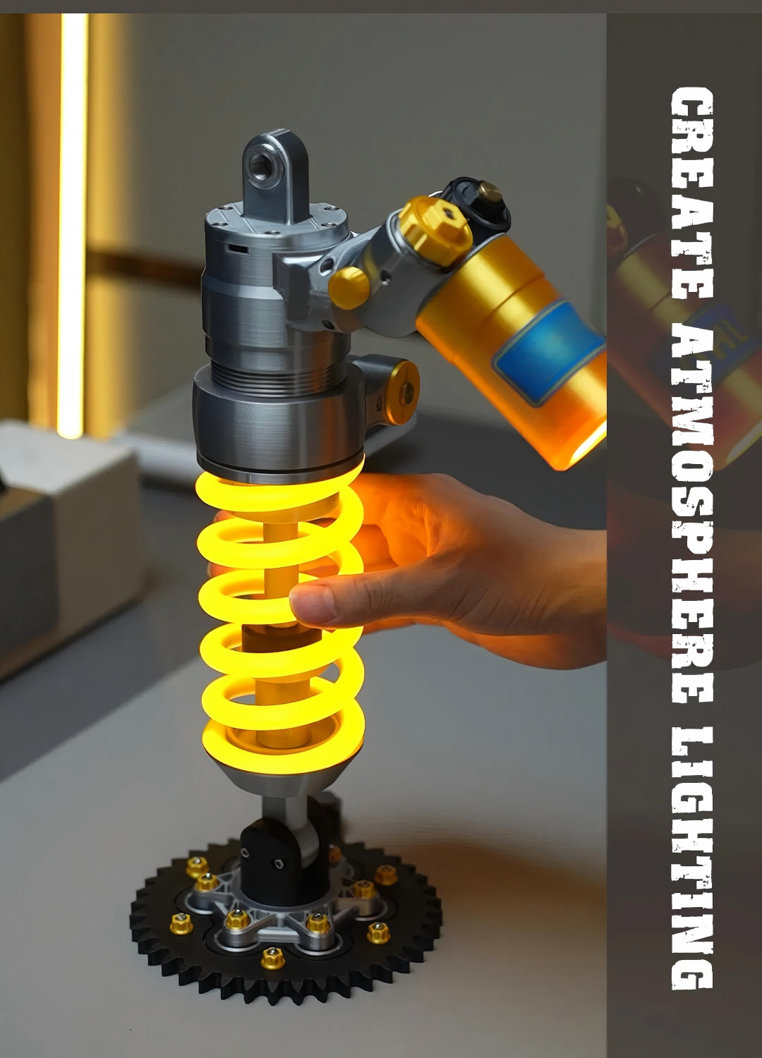 Automotive Shock Absorber Industrial Ambient Desk Lamp | Gear Base Mechanic Themed LED Night Light