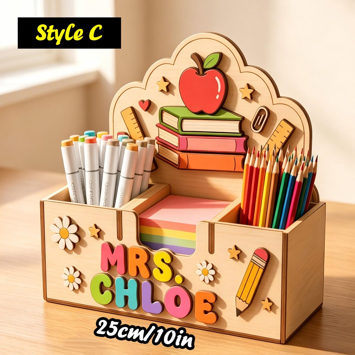 ✨Custom Teacher Name Wood Pen Caddy🌈