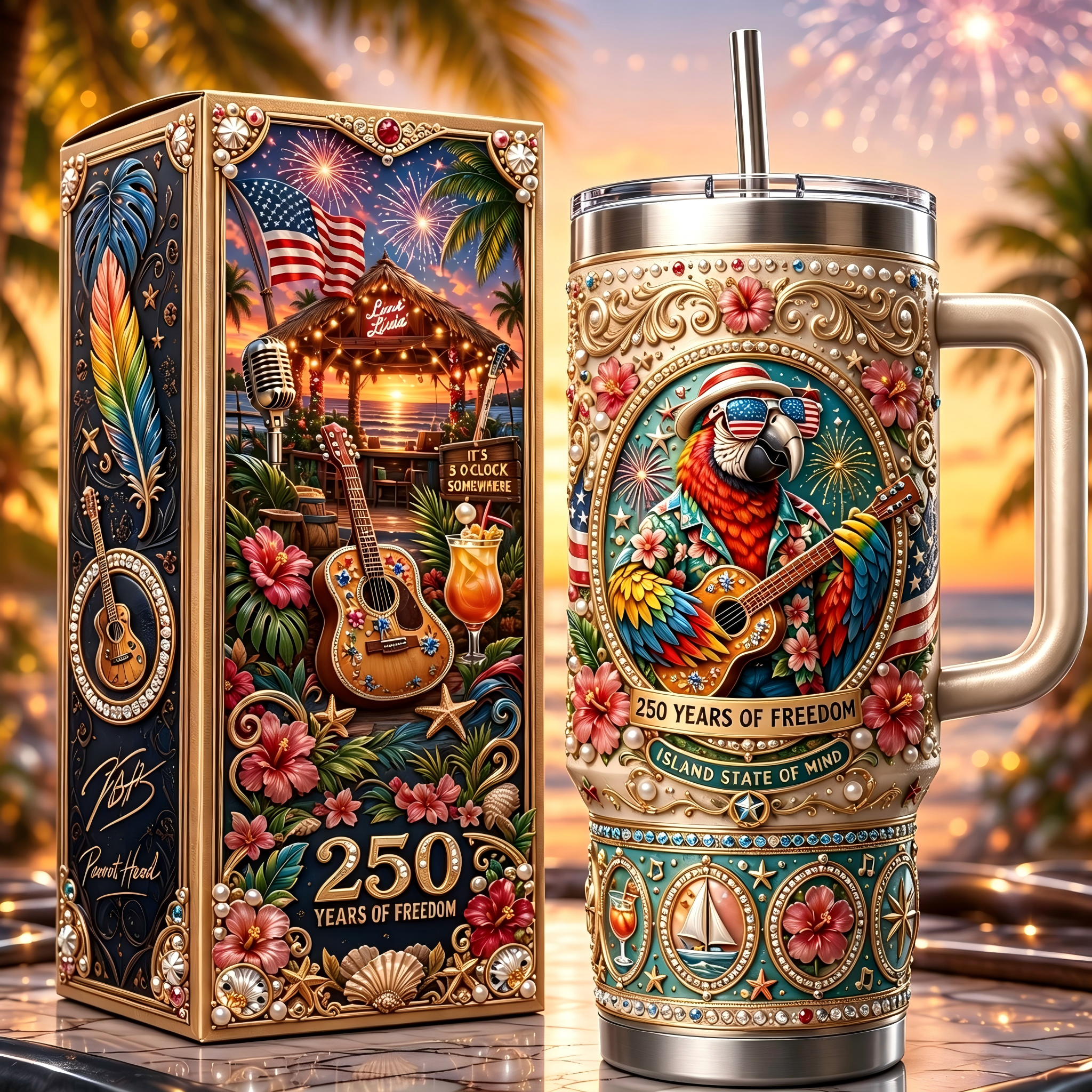 🦜Personalized Island State Of Mind Parrot 40oz Handle Tumbler✨