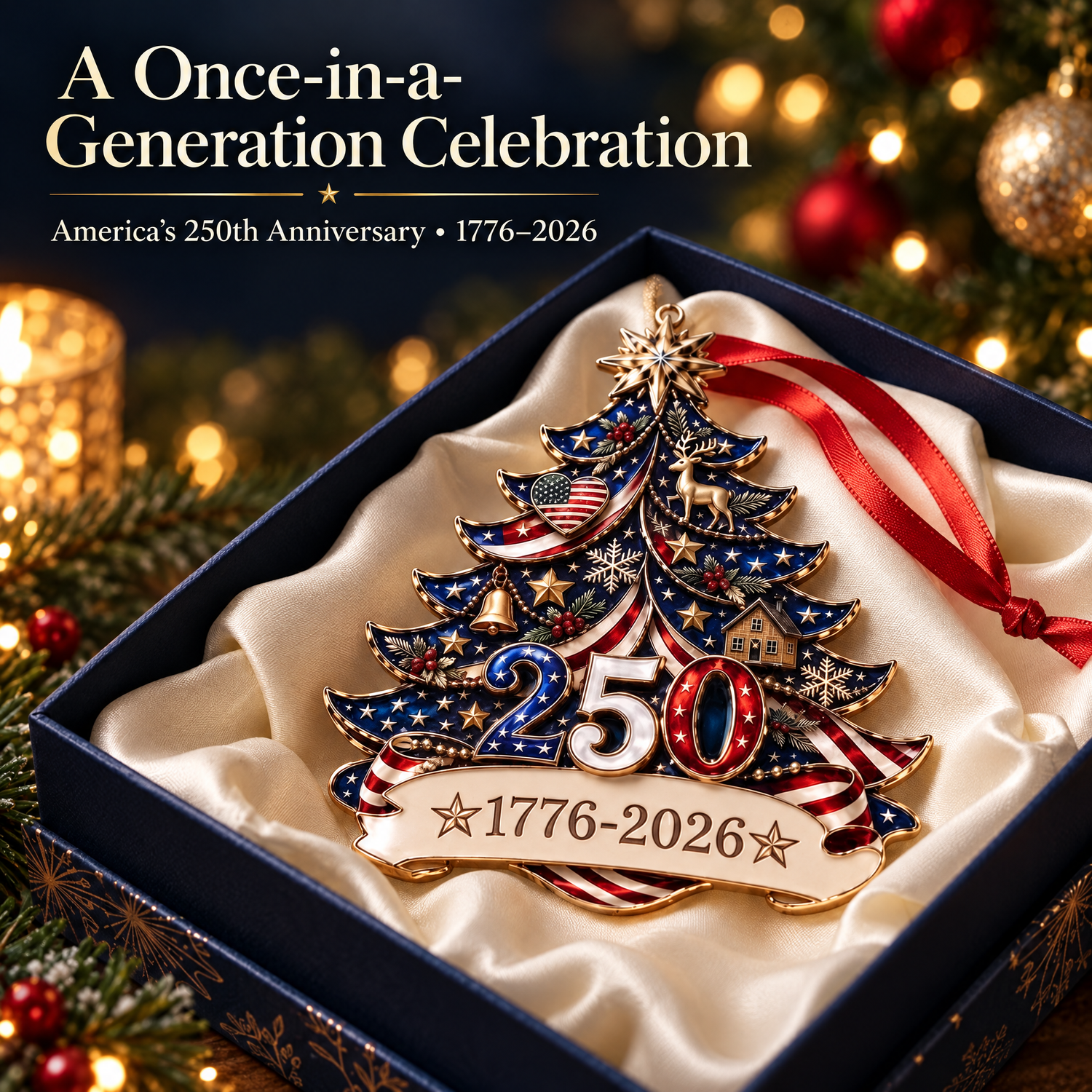 🎇 USA 250th Anniversary Christmas Ornament