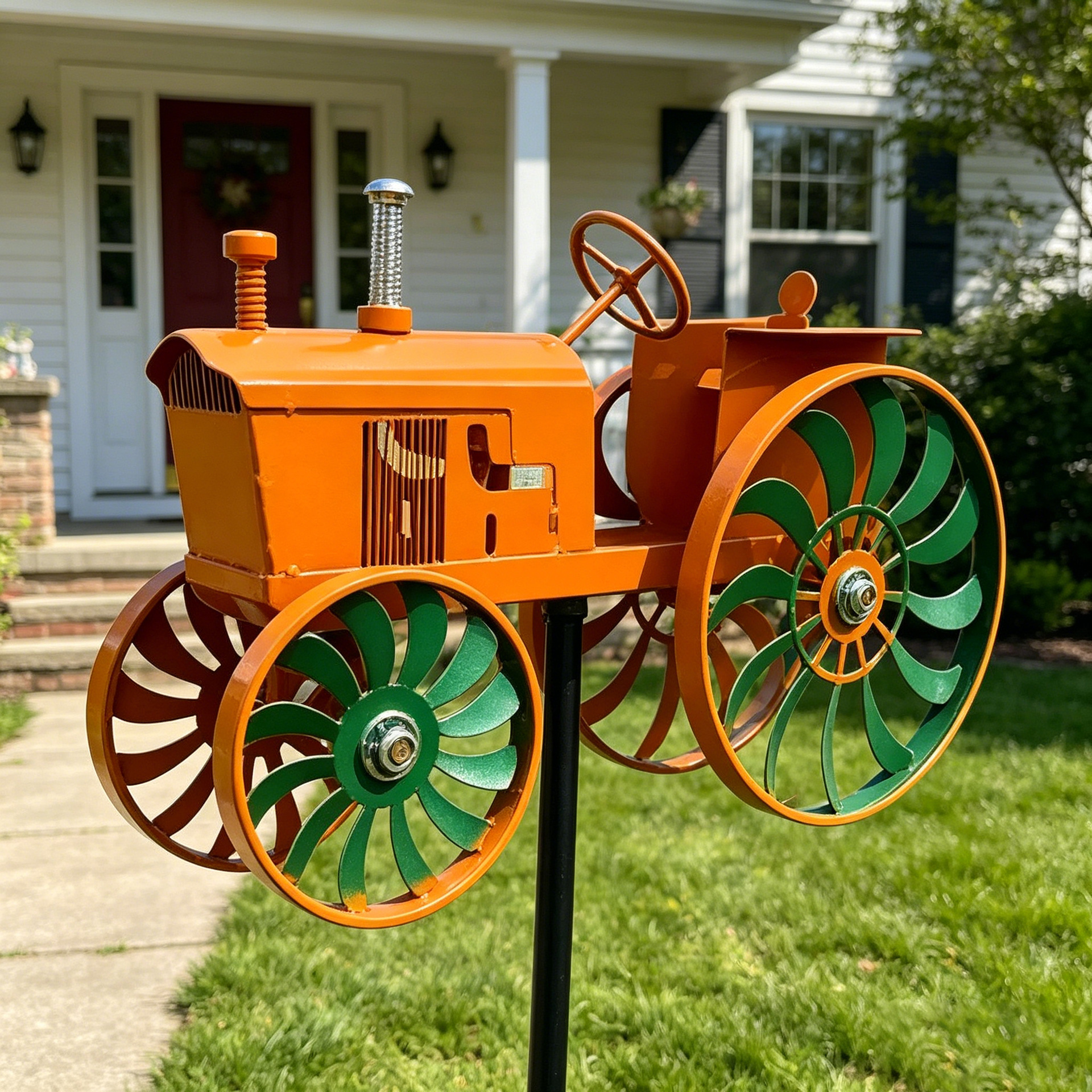 2-in-1 Vintage Tractor Metal Wind Spinner | Rustproof Farm Tractor Yard Stake Decor & Kids Sliding Toy