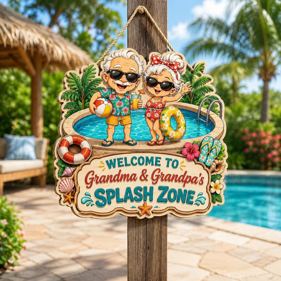 🌴☀️Custom Name Grandma & Grandpa’s Pool Wooden Sign🏊‍♂️