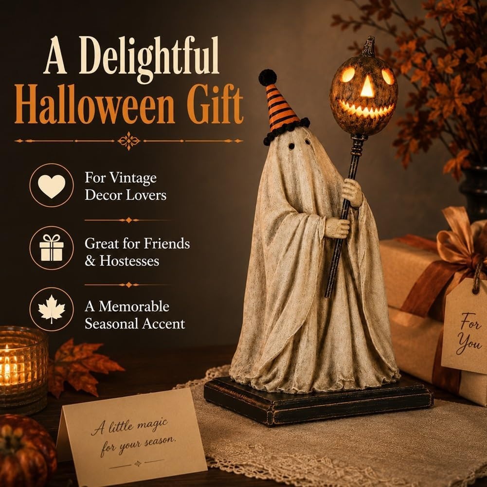 👻🎃Vintage Ghost Statue With Lighted Pumpkin Staff✨