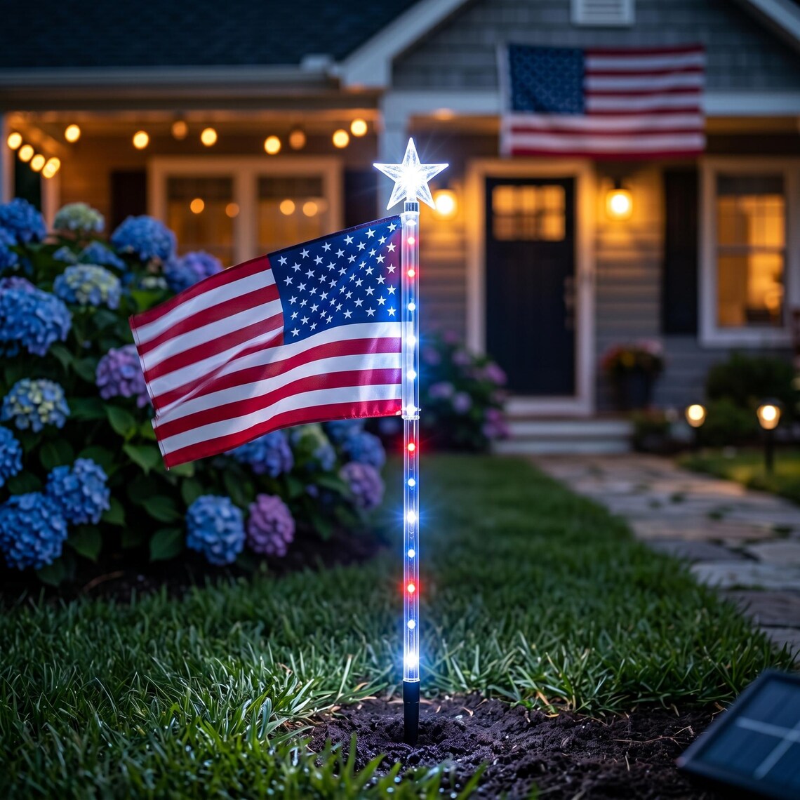 8 Pack Solar American Flag Lights, Waterproof Patriotic Pathway Stakes