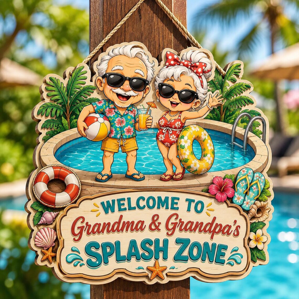 🌴☀️Custom Name Grandma & Grandpa’s Pool Wooden Sign🏊‍♂️