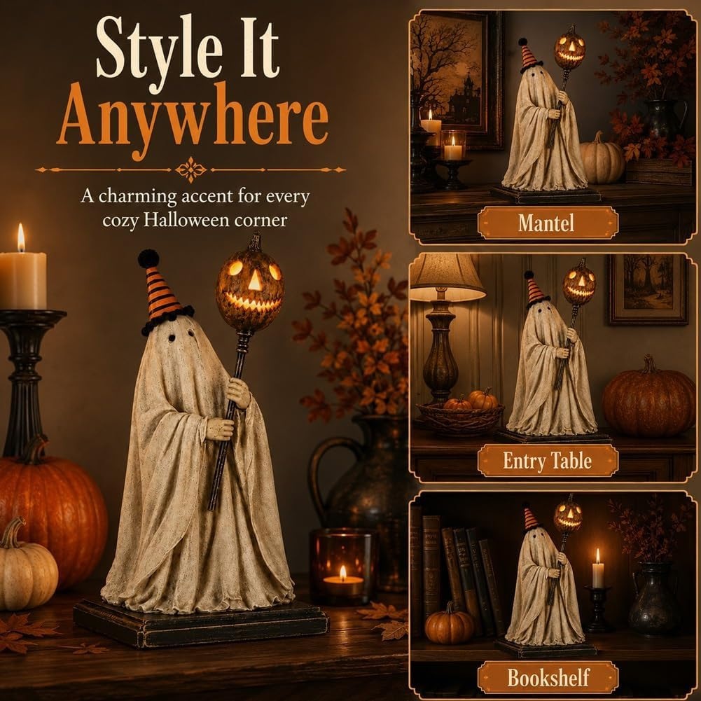 👻🎃Vintage Ghost Statue With Lighted Pumpkin Staff✨