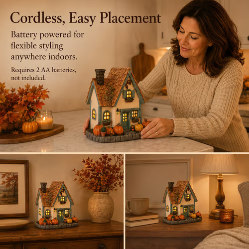 🍂🏡Fall Harvest Lighted Cottage Resin Figurine✨