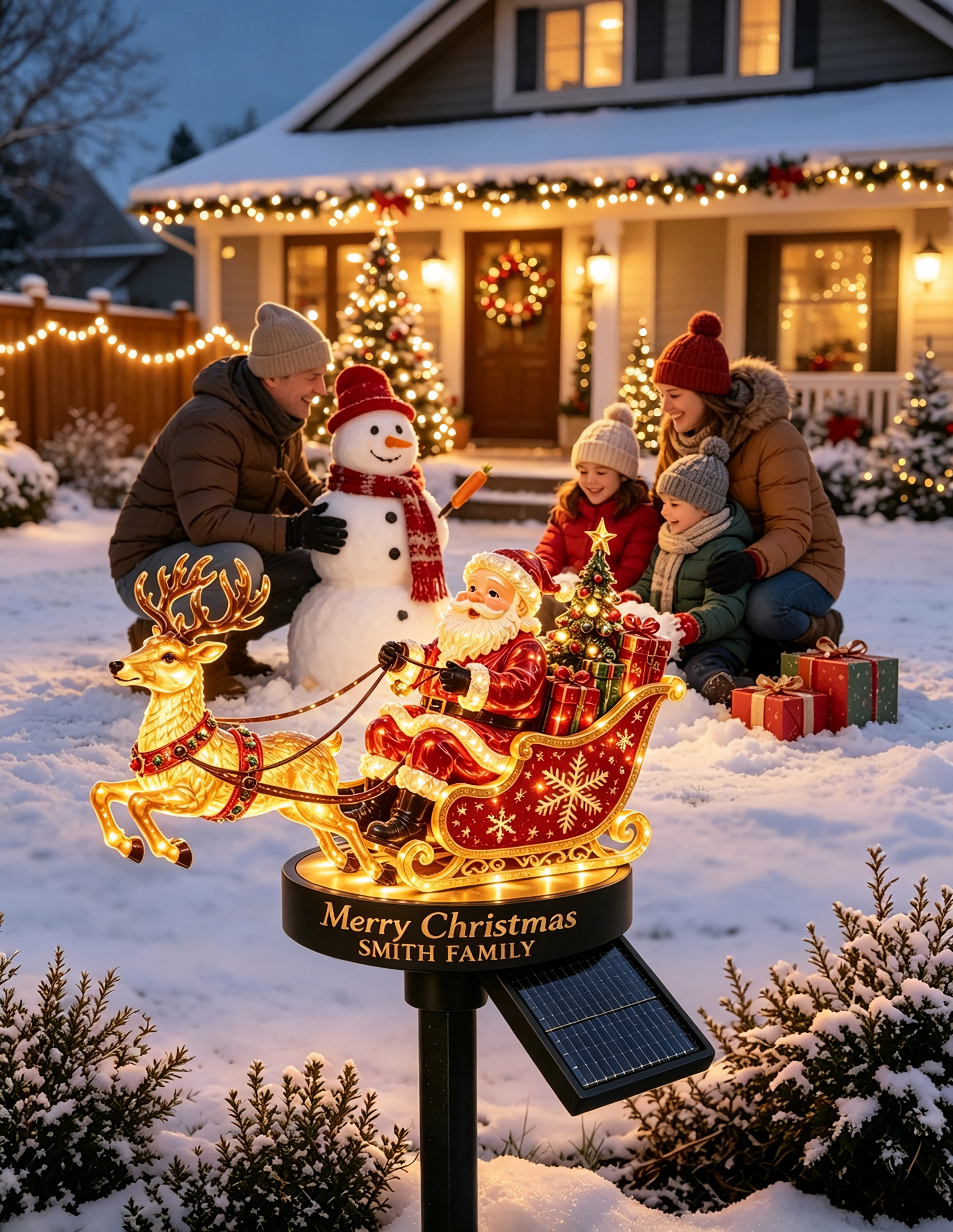 Personalized Santa & Reindeer Sleigh Solar Garden Stake Light 🎅🦌