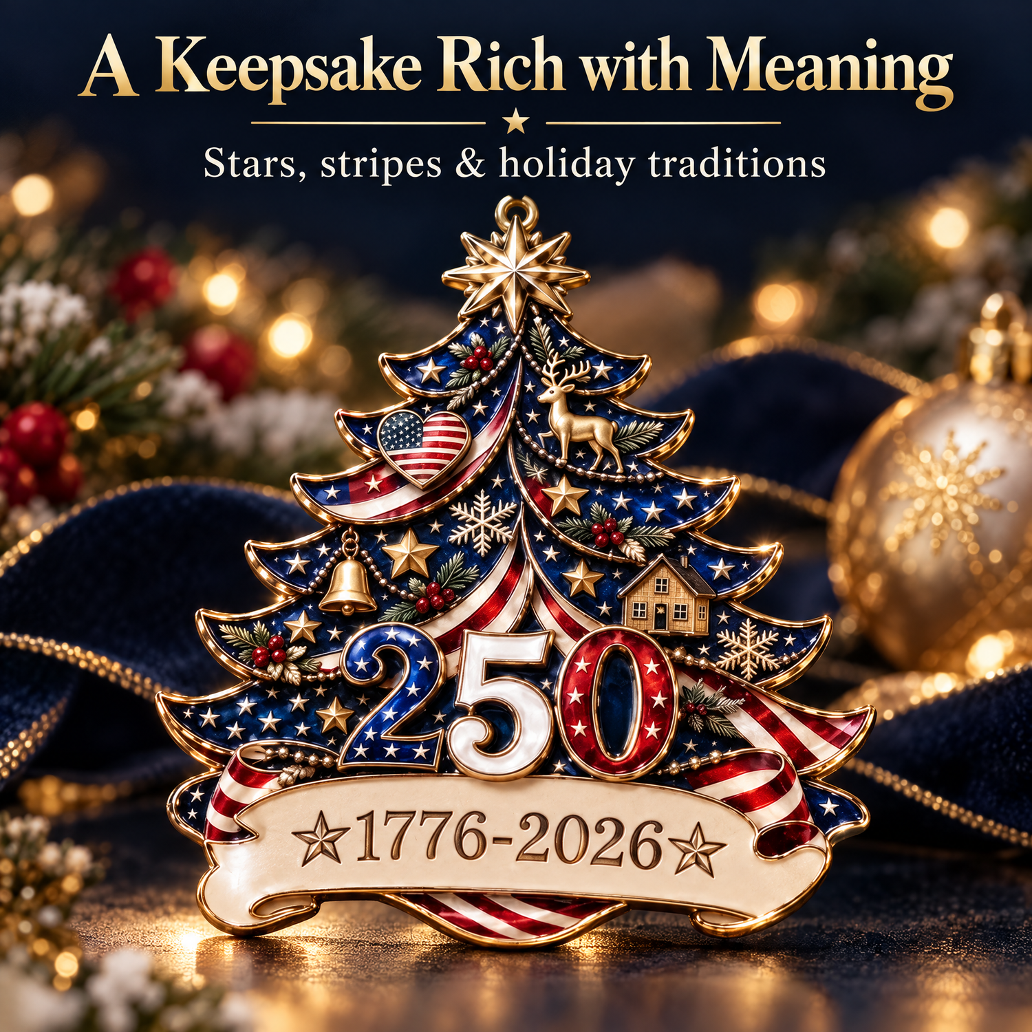 🎇 USA 250th Anniversary Christmas Ornament