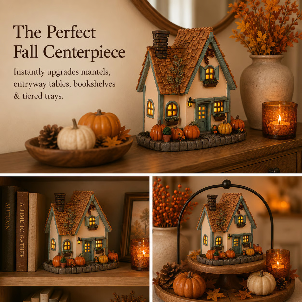 🍂🏡Fall Harvest Lighted Cottage Resin Figurine✨
