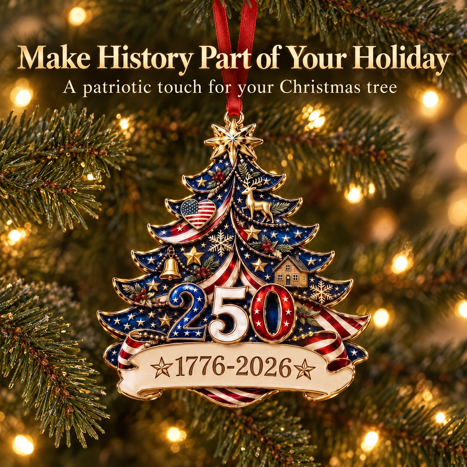🎇 USA 250th Anniversary Christmas Ornament