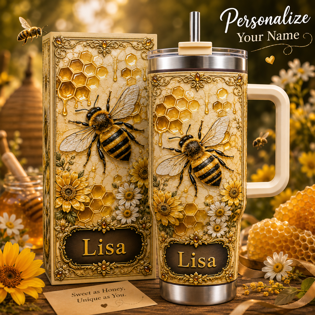 Personalized Bee Honeycomb Tumbler 🐝🌻