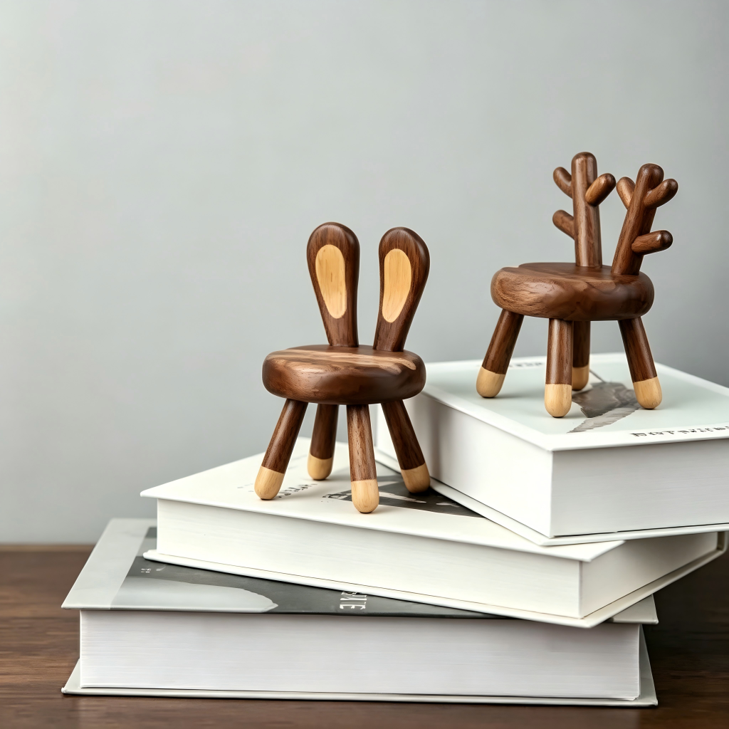 Walnut Wood Deer Phone Stand, Handcrafted Office Decor, Unique Tech Gift