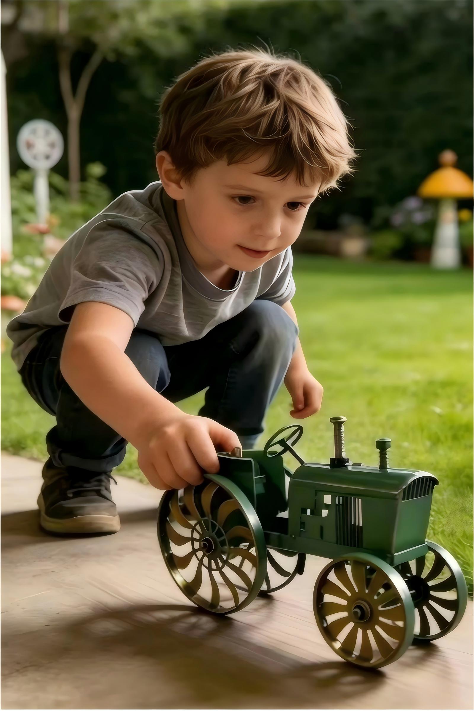 2-in-1 Vintage Tractor Metal Wind Spinner | Rustproof Farm Tractor Yard Stake Decor & Kids Sliding Toy