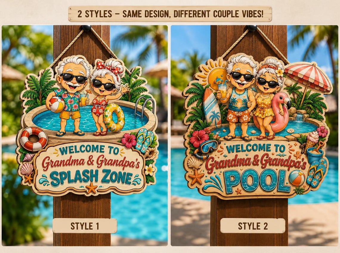 🌴☀️Custom Name Grandma & Grandpa’s Pool Wooden Sign🏊‍♂️