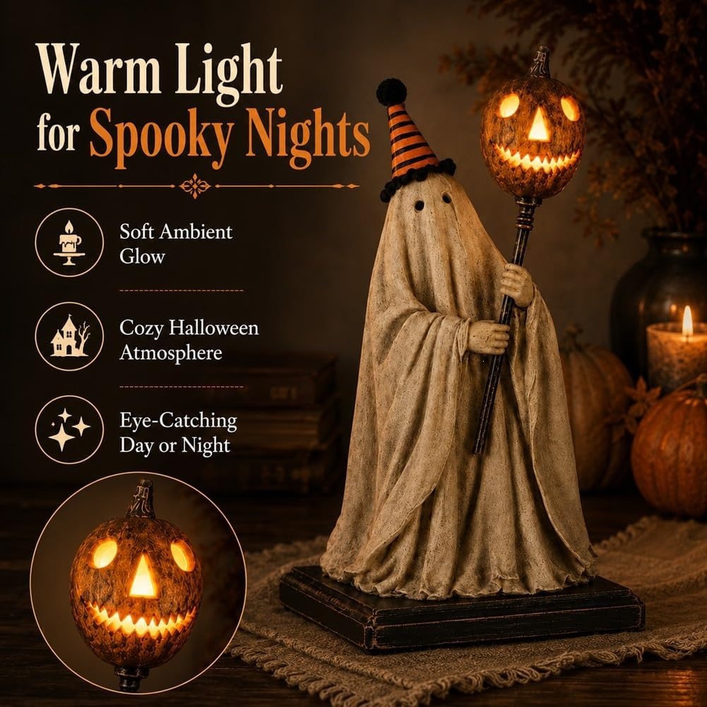 👻🎃Vintage Ghost Statue With Lighted Pumpkin Staff✨